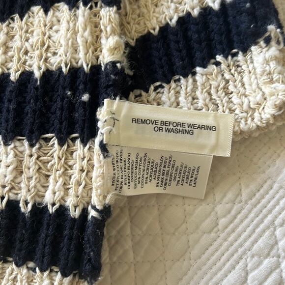 Ann Taylor Womens Stucco Knit Sweater Navy Winter White Stripe Cotton - S - Picture 5 of 10